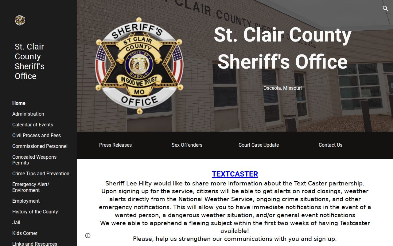 St. Clair County Sheriff official office and contact page