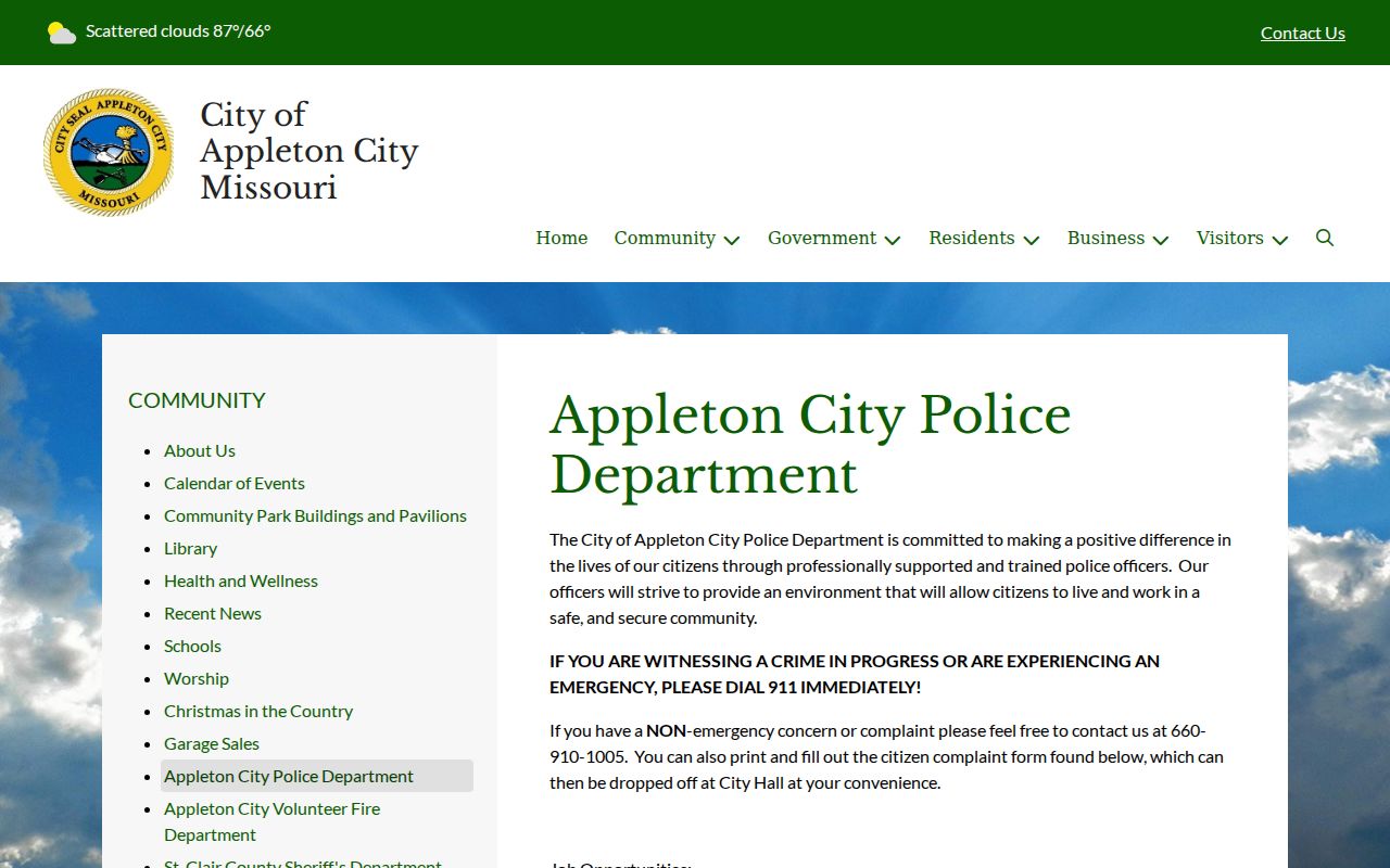 Appleton City Police Department official contact page
