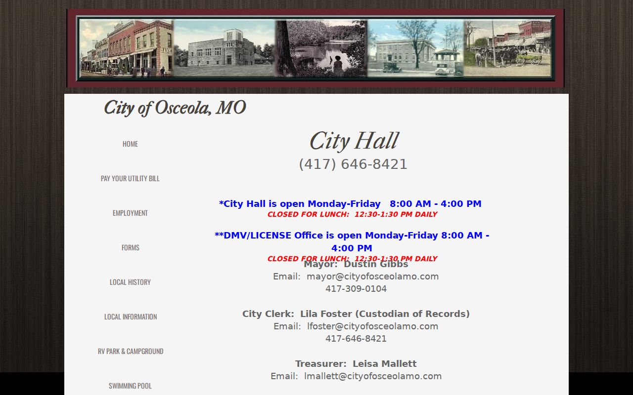 Osceola city clerk and police contact information