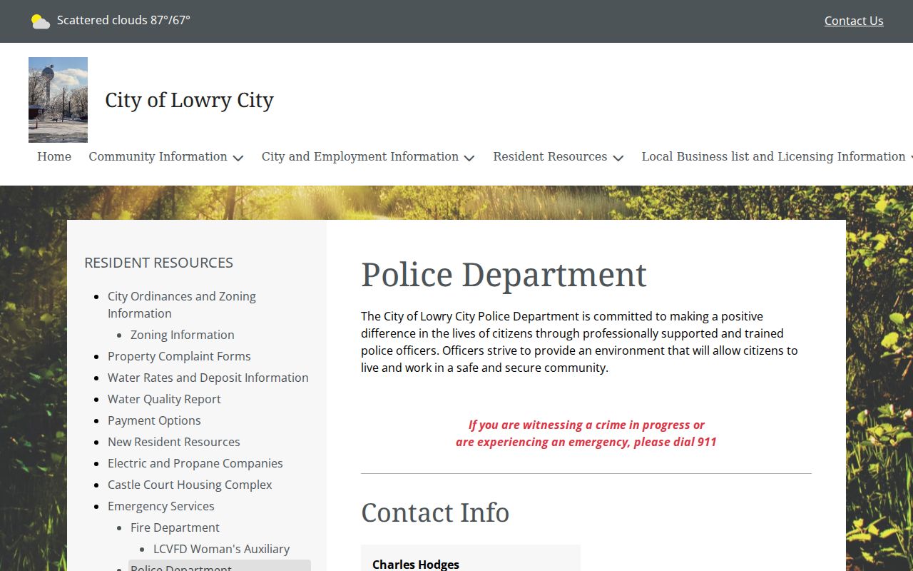 Lowry City Police Department official contact block